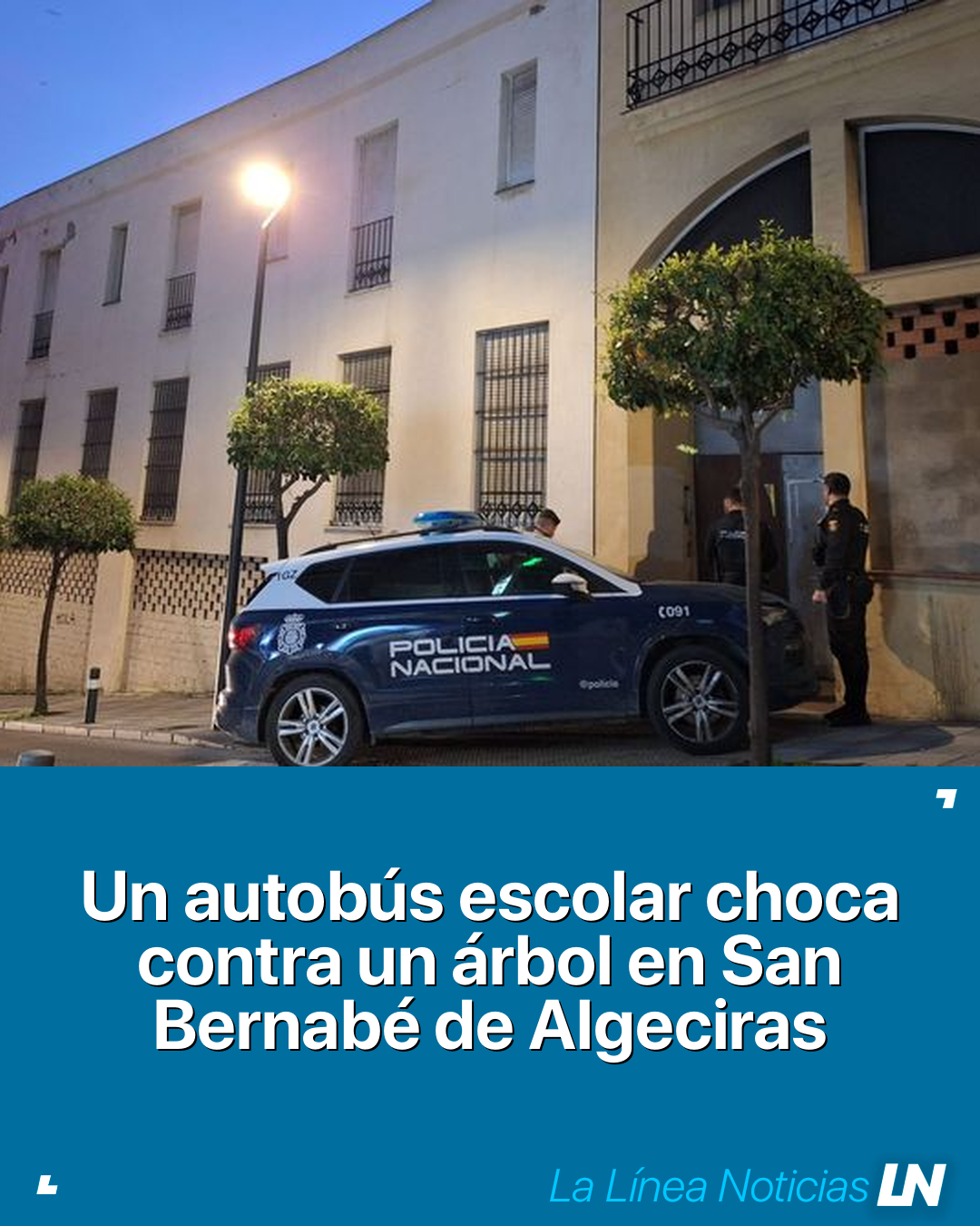 Un autobús escolar choca contra un árbol en San Bernabé de Algeciras